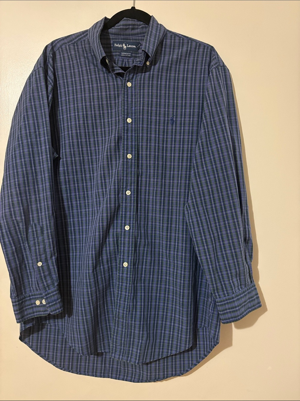 Ralph Lauren Men’s Navy and Blue Plaid Button-Down Shirt
